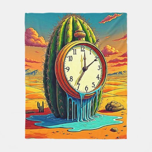 Surreal Desert Klok Kunst Fleece Deken (Voorkant)