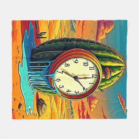 Surreal Desert Klok Kunst Fleece Deken (Voorkant (Horizontaal))
