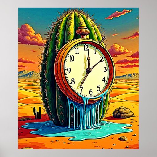 Surreal Desert Klok Kunst Poster (Voorkant)