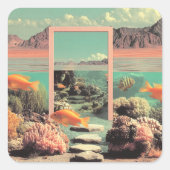 Surreal Desert Ocean with Door Vierkante Sticker (Voorkant)