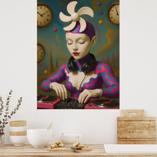 Surreal DJ Girl  Psychedelic Futuristic Art Design Poster (Keuken)
