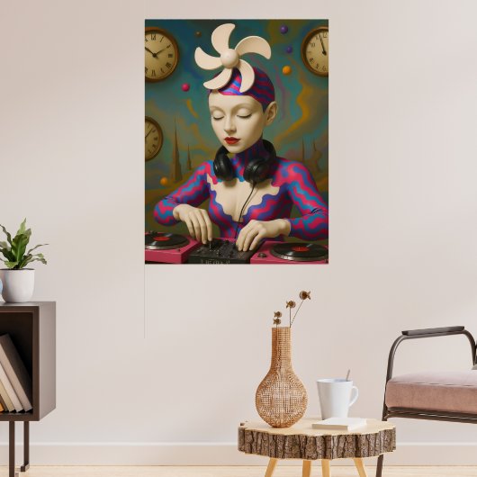 Surreal DJ Girl  Psychedelic Futuristic Art Design Poster (Woonkamer 3)