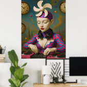 Surreal DJ Girl  Psychedelic Futuristic Art Design Poster (Thuiskantoor)