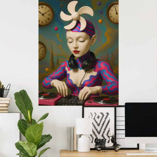 Surreal DJ Girl  Psychedelic Futuristic Art Design Poster (Thuiskantoor)