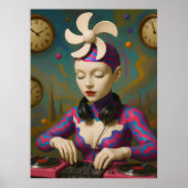Surreal DJ Girl  Psychedelic Futuristic Art Design Poster (Voorkant)