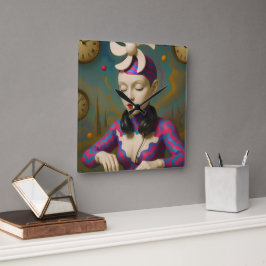 Surreal DJ Girl  Psychedelic Futuristic Art Design Vierkante Klok
