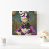 Surreal DJ Girl  Psychedelic Futuristic Art Design Vierkante Klok (Huis)