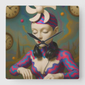 Surreal DJ Girl  Psychedelic Futuristic Art Design Vierkante Klok (Voorkant)