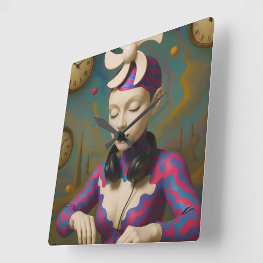 Surreal DJ Girl  Psychedelic Futuristic Art Design Vierkante Klok (Hoek)