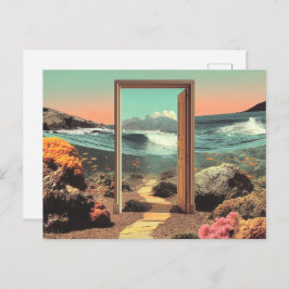 Surreal Doorway Opening to Ocean with Coral Reef Briefkaart