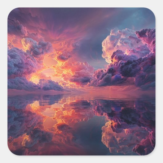 Surreal Dramatic Clouds With Fiery Sunset Vierkante Sticker (Voorkant)