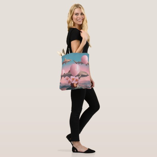 Surreal Dreamscape with Sharks and Balloons Tote Bag (Op model)