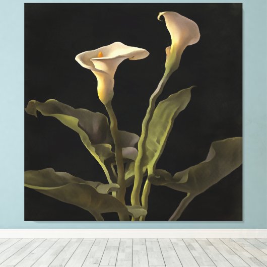 Surreal Easter Lilies op een zwarte achtergrond Canvas Afdruk (Insitu (Houten vloer))