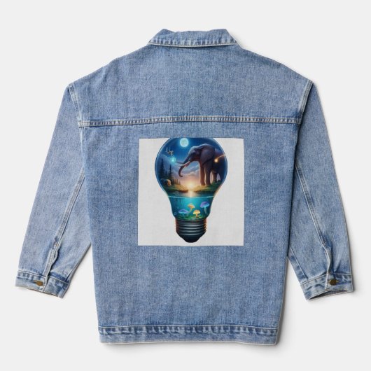 Surreal Elephant World Inside Light Bulb Fantasy A Denim Jacket (Achterkant)