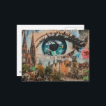 Surreal Eye Looking at the City Briefkaart<br><div class="desc">A surreal blue eye looks into the city unique fantasy AI generated art</div>