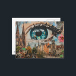Surreal Eye Looking at the City Briefkaart<br><div class="desc">A surreal blue eye looks into the city unique fantasy AI generated art</div>