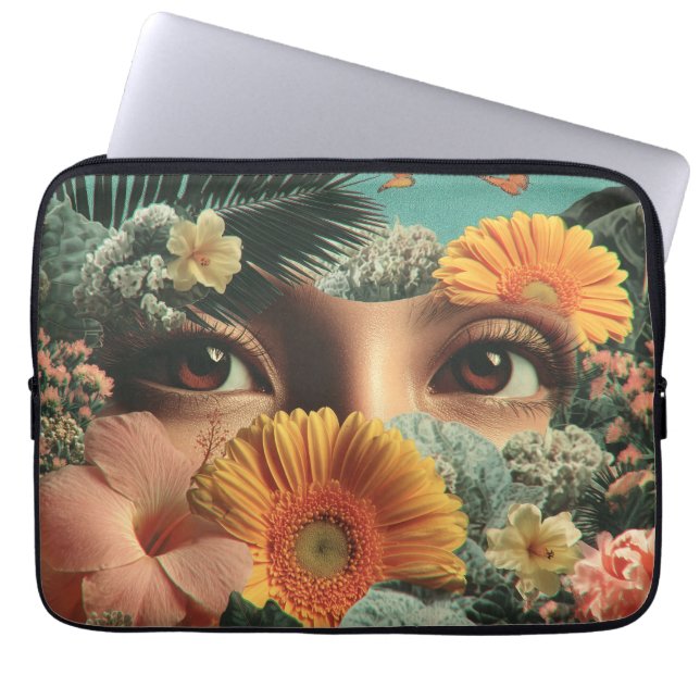 Surreal Eyes and Flowers with Butterflies Laptop Sleeve (Voorkant)
