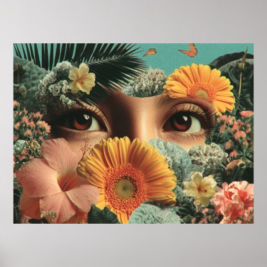 Surreal Eyes and Flowers with Butterflies Poster (Voorkant)
