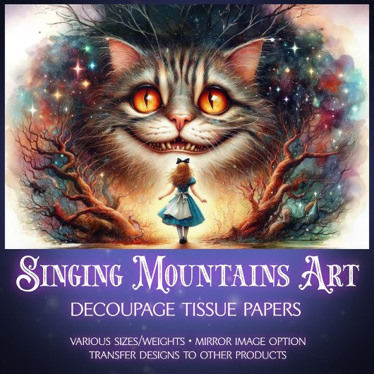 Surreal Fairytale Cheshire Cat and Alice Decoupage Tissuepapier