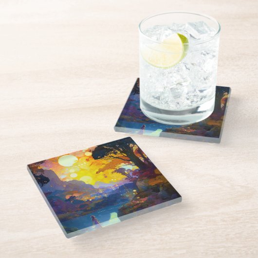 Surreal Fantasy Landscape Art Glazen Onderzetter (Schuin)