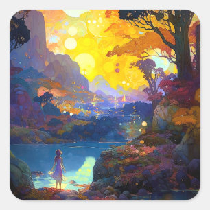 Surreal Fantasy Landscape Art Vierkante Sticker