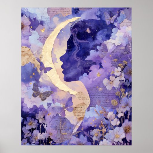 Surreal Fantasy Moon Celestial Night Sky Wall Art Poster (Voorkant)