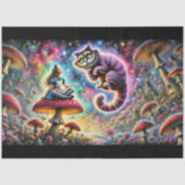 Surreal Fantasy Mushrooms Alice and Cat Tissuepapier (Voorkant)