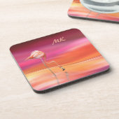 Surreal Fantasy Pink Flamingo Monogrammed Bier Onderzetter (Linkerzijde)