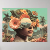 Surreal Female Portrait with Floral Elements Poster (Voorkant)