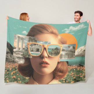 Surreal female portrait with retro sunglasses fleece deken