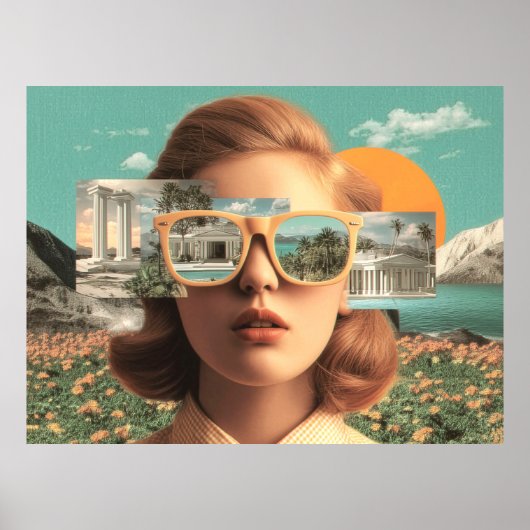 Surreal female portrait with retro sunglasses poster (Voorkant)
