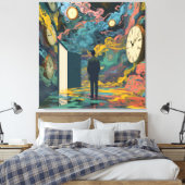 Surreal Figure Room Swirling Clocks Smoke Wall Art Canvas Afdruk (Insitu (Slaapkamer))