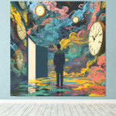 Surreal Figure Room Swirling Clocks Smoke Wall Art Canvas Afdruk (Insitu (Houten vloer))