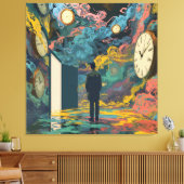 Surreal Figure Room Swirling Clocks Smoke Wall Art Canvas Afdruk (Insitu (Woonkamer))