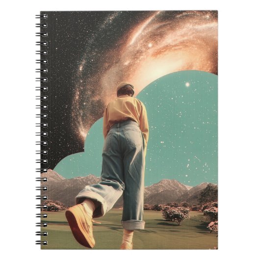 Surreal figure walking into galaxy gateway notitieboek (Voorkant)