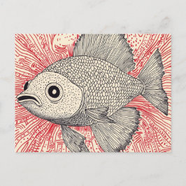 Surreal Fish Illustration - Vintage Ink Style Briefkaart