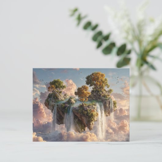 Surreal Floating Cliffs With Waterfalls Briefkaart (Staand voorkant)