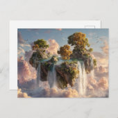 Surreal Floating Cliffs With Waterfalls Briefkaart (Voorkant / Achterkant)