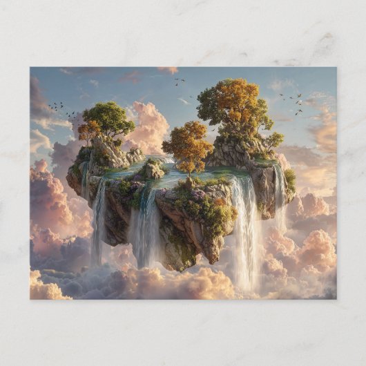 Surreal Floating Cliffs With Waterfalls Briefkaart (Voorkant)