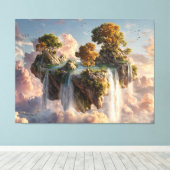 Surreal Floating Cliffs With Waterfalls Canvas Afdruk (Insitu (Houten vloer))