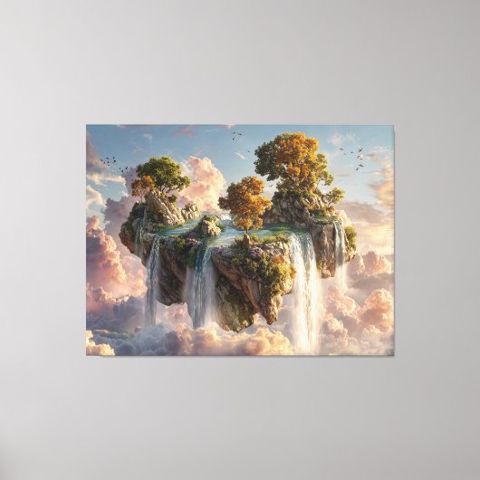 Surreal Floating Cliffs With Waterfalls Canvas Afdruk (Voorkant)