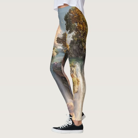 Surreal Floating Cliffs With Waterfalls Leggings (Links)