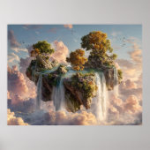 Surreal Floating Cliffs With Waterfalls Poster (Voorkant)
