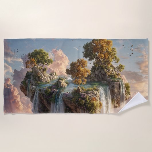 Surreal Floating Cliffs With Waterfalls Strandlaken (Voorkant)