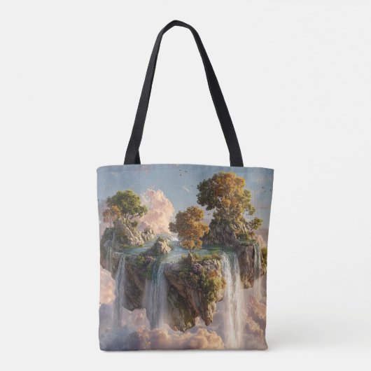Surreal Floating Cliffs With Waterfalls Tote Bag (Achterkant)