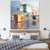 Surreal Floating Cubes And Spheres Canvas Afdruk (Insitu (Slaapkamer))
