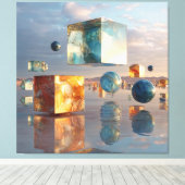 Surreal Floating Cubes And Spheres Canvas Afdruk (Insitu (Houten vloer))