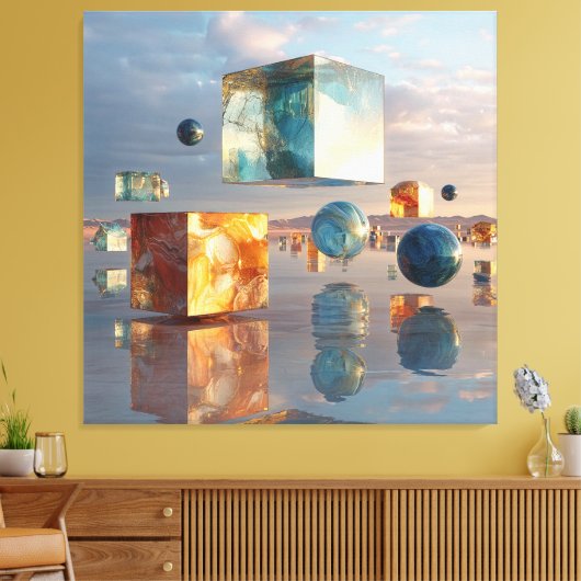 Surreal Floating Cubes And Spheres Canvas Afdruk (Insitu (Woonkamer))