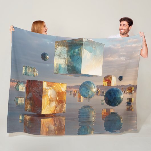 Surreal Floating Cubes And Spheres Fleece Deken (In situ)