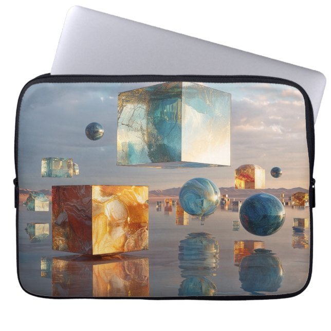 Surreal Floating Cubes And Spheres Laptop Sleeve (Voorkant)